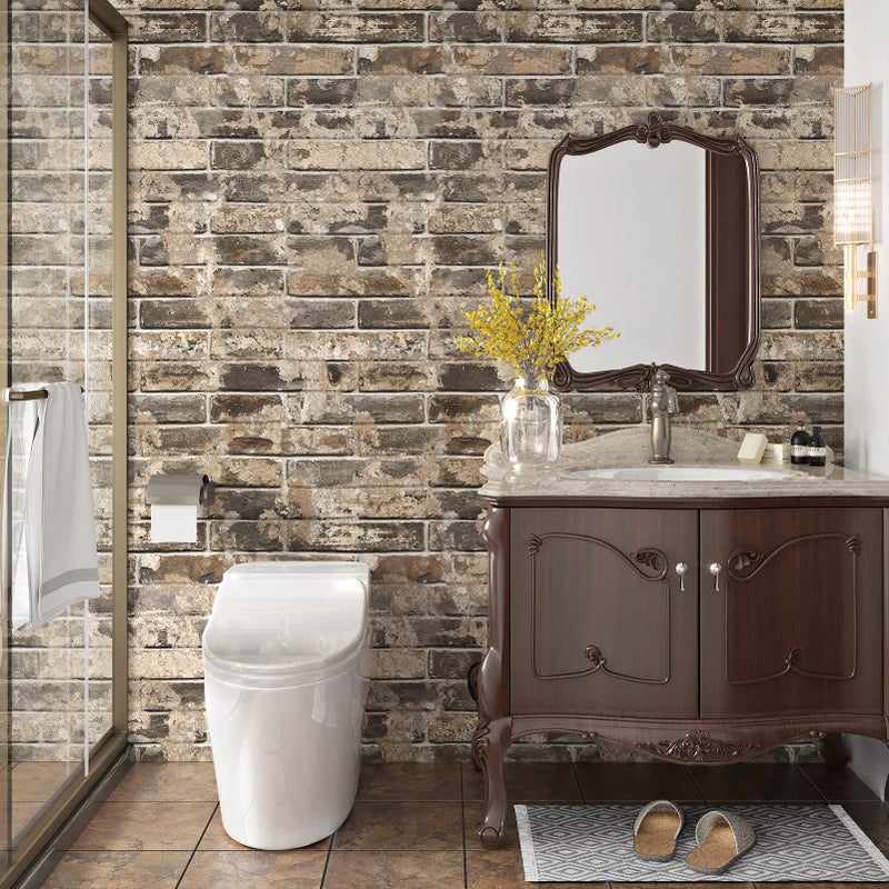 Wallderful Vintage Brown Brick Wallpaper Peel and Stick Textured 3D Faux Brick Contact Paper Self Adhesive Waterproof Stick on Wallpaper for Bedroom Bathroom Kitchen Backsplash Removable Decor Vinyl - Image 4