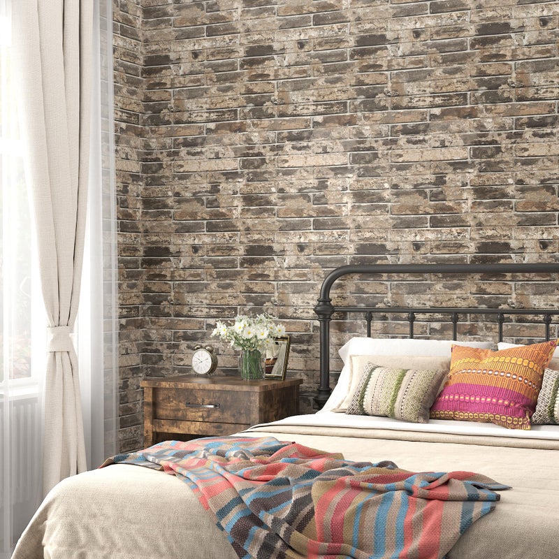 Wallderful Vintage Brown Brick Wallpaper Peel and Stick Textured 3D Faux Brick Contact Paper Self Adhesive Waterproof Stick on Wallpaper for Bedroom Bathroom Kitchen Backsplash Removable Decor Vinyl - Image 2