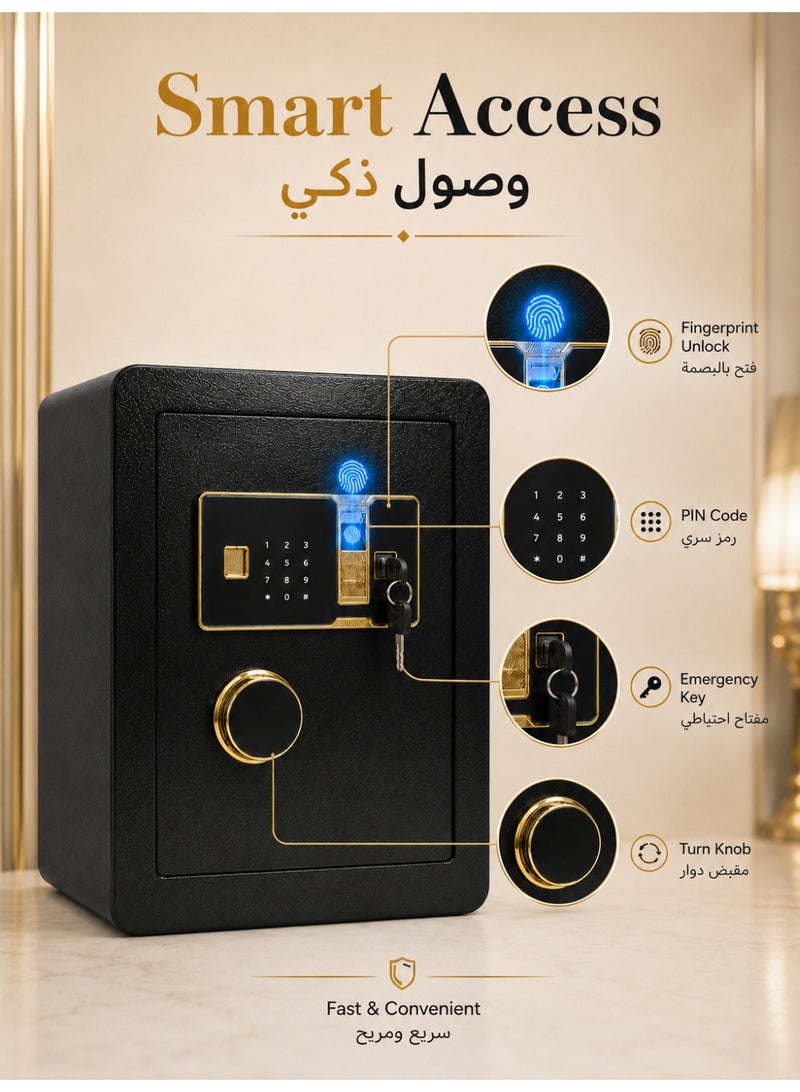 ALongDeng Fingerprint Safe Box for Home, Electronic Digital Security Safe with Keypad & Emergency Key, Anti-Theft Home Safe Box for Cash Jewelry Documents, Compact Mini Security Safe for Bedroom Office Use - Image 3