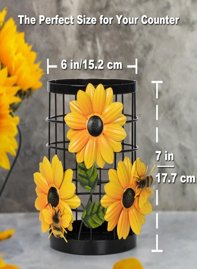 BESZONE Sunflower Utensil Holder Sunflower Kitchen Decor and Accessories Yellow Kitchen Decor Utensil Caddy Countertop Country Crock Counter Organizer Canister Gifts for Women - Image 5