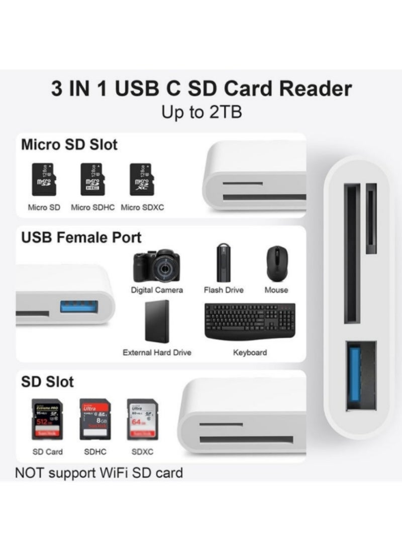 SD Card Reader for iPhone, Lightning to SD Card Reader, 3-in-1 SD Card Reader for SD Card/Micro SD Digital Camera Adapter Compatible with iPhone, Plug and Play SD Card Reader