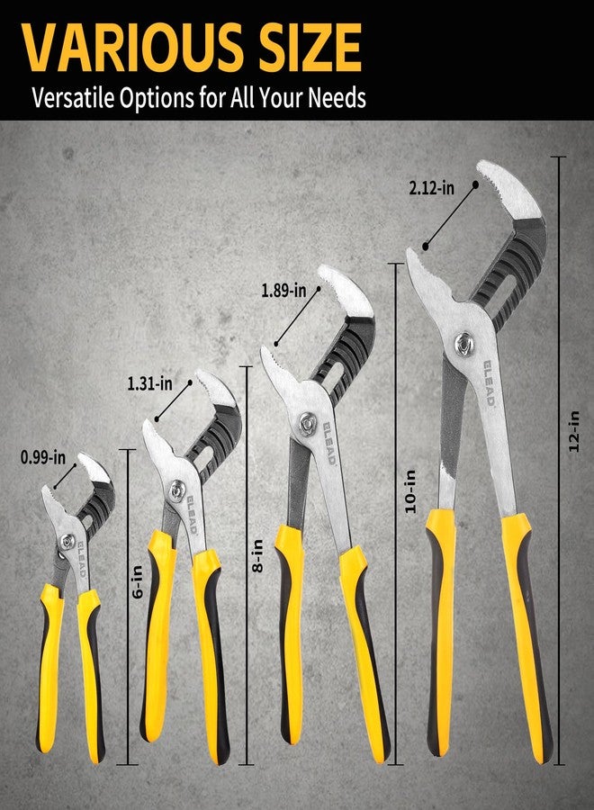 ELEAD 4-Piece Groove Joint Pliers Set, 12/10/8/6 Inch Adjustable Water Pump Pliers with Tool Roll Bag, Tongue and Groove for Home Repair, Gripping, Nuts, Bolts, Pipe & Fittings - Image 2