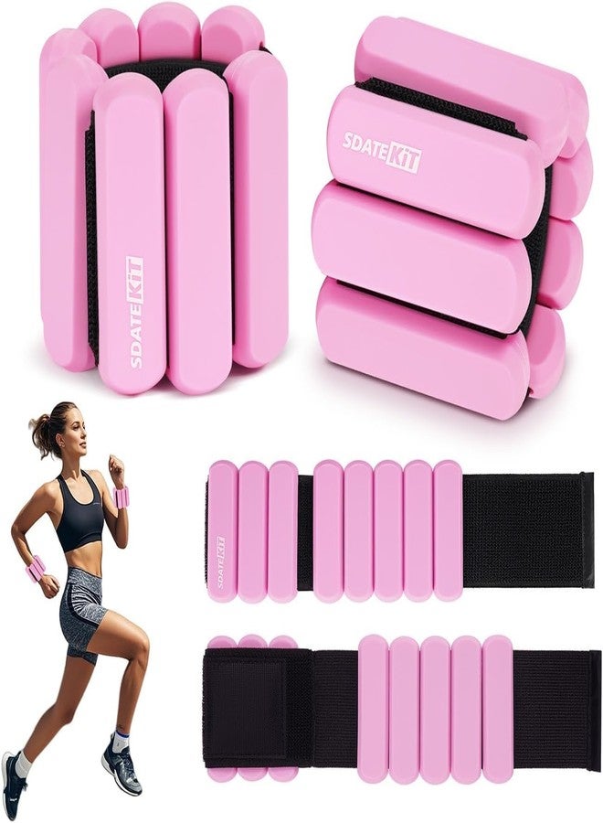 SDATEKIT Ankle Weights for Women, Adjustable Ankle Weights 2lbs Set of 2,Arm Weights & Leg Weights, Bala bangles for Silicone Weighted Bracelet for Sports, Pink - Image 1