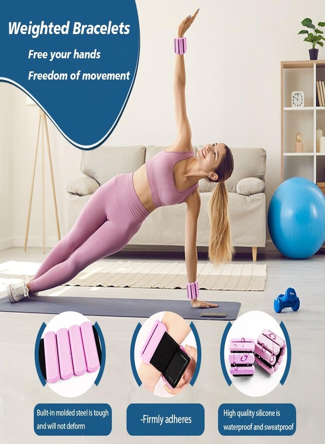 SDATEKIT Ankle Weights for Women, Adjustable Ankle Weights 2lbs Set of 2,Arm Weights & Leg Weights, Bala bangles for Silicone Weighted Bracelet for Sports, Pink - Image 2