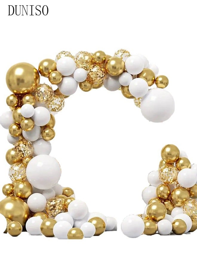 DUNISO Balloons Garland Arch Kit 124 Pcs 5/10/12/18 Inch Gold and White Latex Balloons Set For Baby Shower Wedding Birthday Party Background Decorations School Opening Ceremony - Image 3
