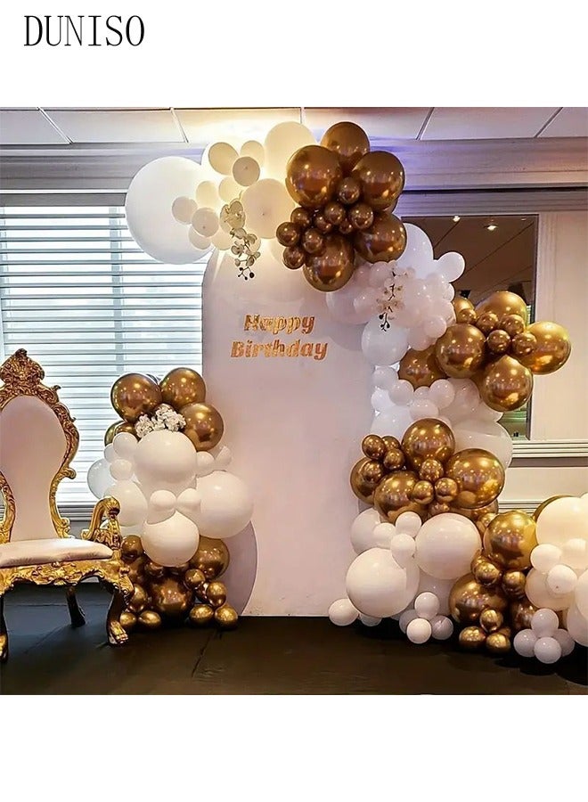 DUNISO Balloons Garland Arch Kit 124 Pcs 5/10/12/18 Inch Gold and White Latex Balloons Set For Baby Shower Wedding Birthday Party Background Decorations School Opening Ceremony - Image 4