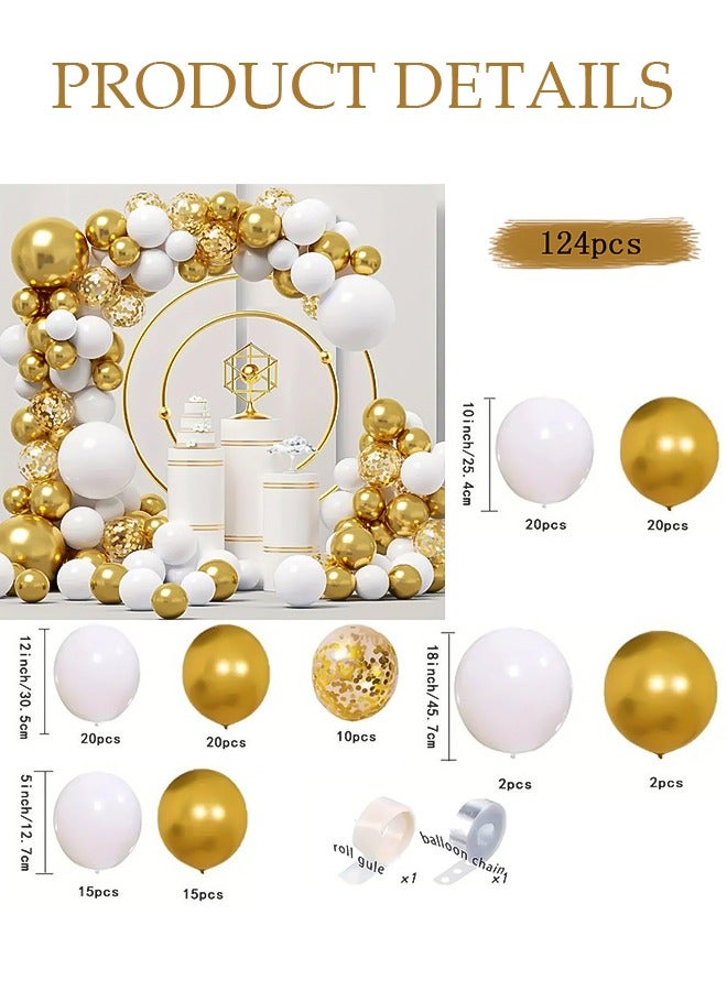 DUNISO Balloons Garland Arch Kit 124 Pcs 5/10/12/18 Inch Gold and White Latex Balloons Set For Baby Shower Wedding Birthday Party Background Decorations School Opening Ceremony - Image 2