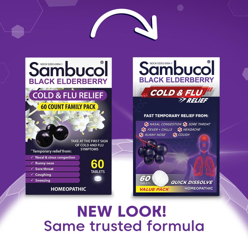 Sambucol Cold and Flu Relief Tablets - Homeopathic Cold Medicine, Cold Remedy for Adults, Black Elderberry for Colds, Zinc Cold Remedy - 60 Count - Image 2