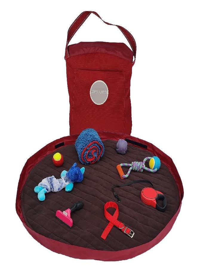 Lay-n-Go Lay-n-Go 3-in-1 Large Portable Drawstring Dog Bed, Car Seat Cover, and Toy Storage Organizer for Pets, Travel, Camping, Crates, Sofa and Couch, 44 inch, Burgundy/Chocolate  - Image 1