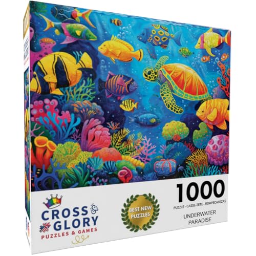 Cross & Glory بازل كروس غلوري جنة تحت الماء 1000 قطعة للألغاز للبالغين 1000 قطعة حياة بحرية نابضة بالحياة بازل مثالي لعشاق الطبيعة - Image 5