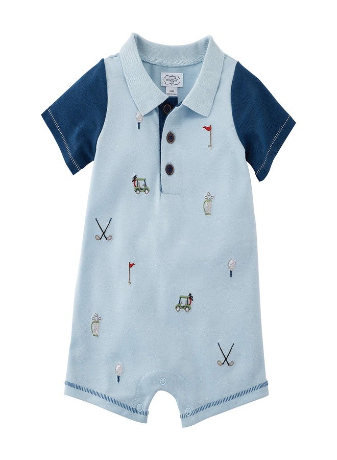 Mud Pie Baby Boys' Golf Pique SCHIFFLY Romper, Blue, 9-12 Months - Image 1
