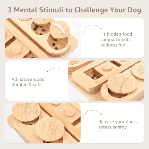 LOOBANI Wooden 3-in-1 Treat Puzzle Feeder for Small/Medium/Large Dogs | Level 1 Puzzle Starter Pack - Image 2