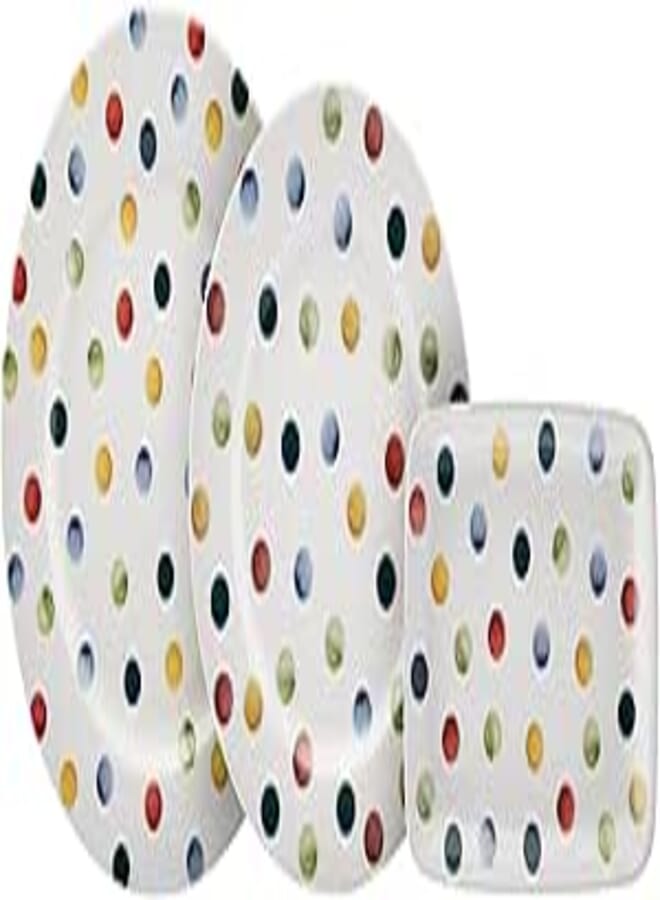 Karaca Canvas Set of 3Pcs (Serving Plate 23cm, serving Boat Plate 19cm, Cake Plate 18cm) - Multicolor