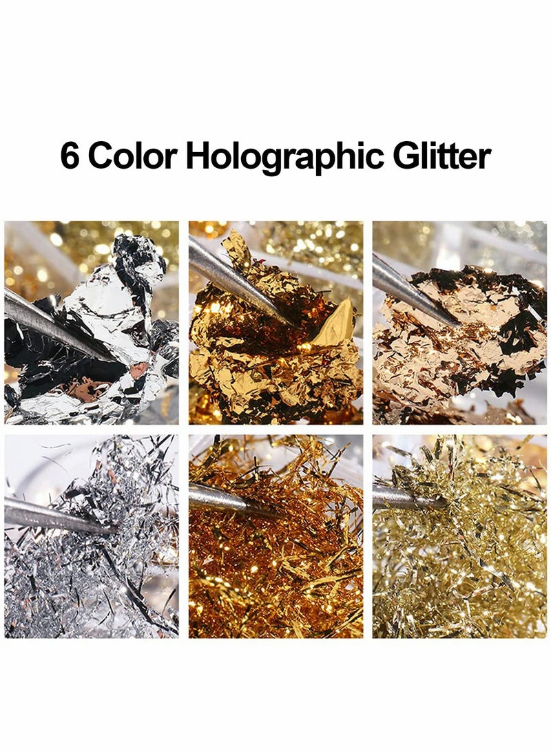 KASTWAVE Nail Art Foil Flakes, 6 Colors Nail Foil Flakes Glitters, Foil Nail Chip Glitter Mixed Color Nail Foil Paillette 3D Glitter Decoration DIY Design Accessories for Nail DIY/Makeup/Graft/Nail Art - Image 2