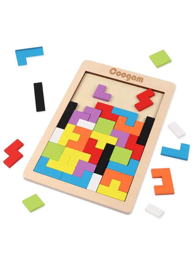 Coogam Wooden Puzzle 40 Pcs Tangram Jigsaw Toy Puzzle for Children Wood Puzzle Box Brain Game Building Block Intelligence Educational Gift for Toddlers