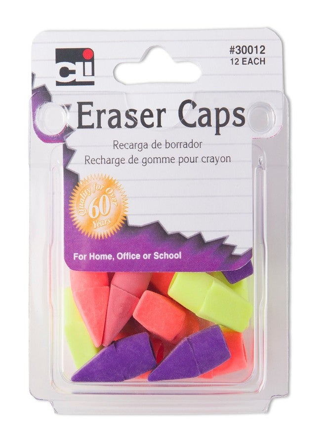 Charles Leonard Pencil Eraser Caps, Assorted Colors, 12 Erasers per Pack, 12 Packs (30012) - Image 1