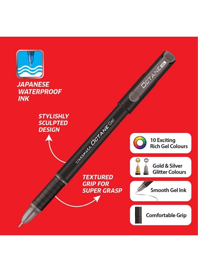 classmate Classmate Octane Colour Burst-Multicolour Gel Pens (Pack of 10) | Gold & Silver Glitter Sparkle Pens|10 Colour Ink Shades for Art Lovers and Kids|Fun at Home Essentials  - Image 3
