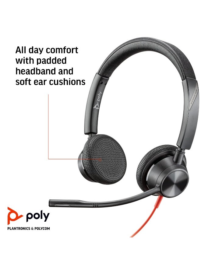 Poly Blackwire 3325 Stereo Wired Headset by HP, USB-C & 3.5mm Connectivity with USB-A Adapter, Microsoft Teams Certified, Noise-Reducing Microphone, In-Line Controls, Comfortable Cushions, Plug & Play for PC, Laptop, Mobile & Mac | 8X222AA - Image 2
