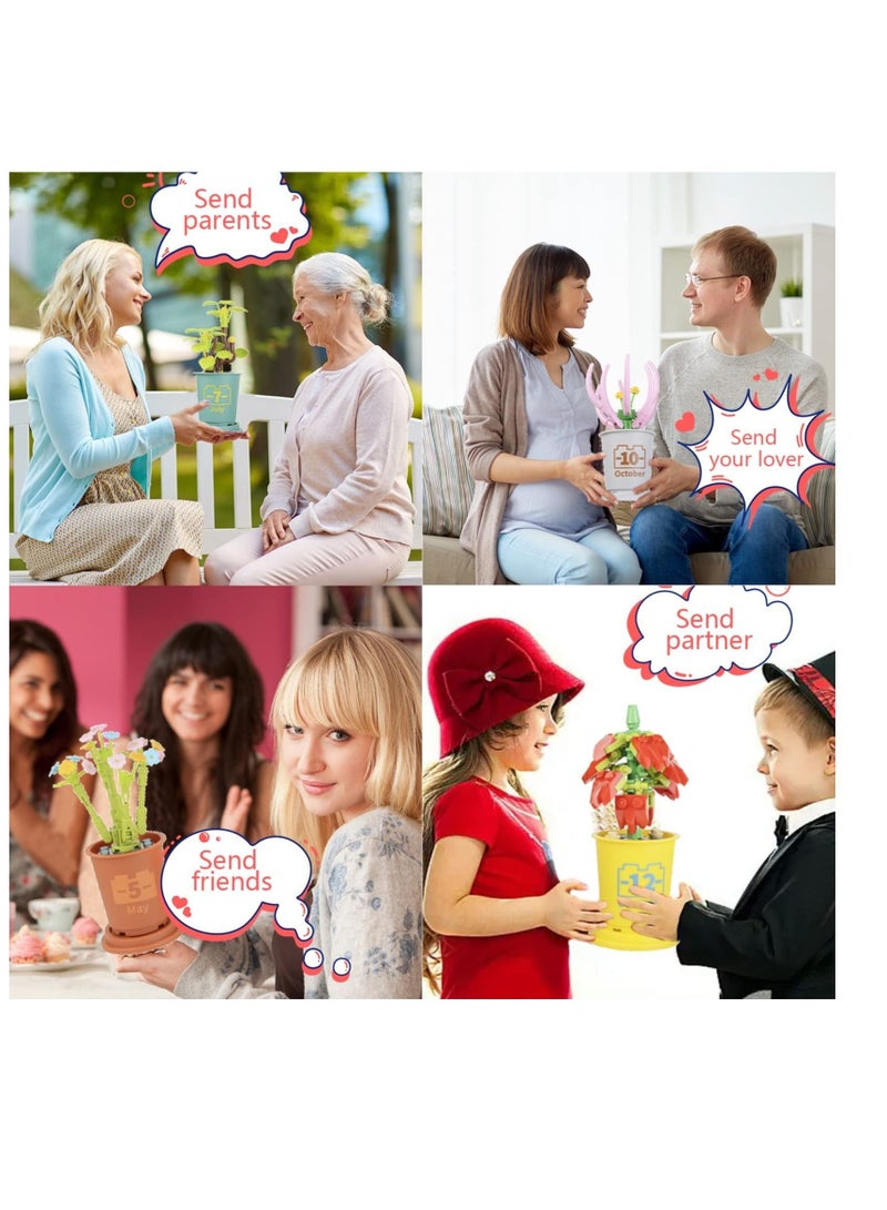 Captaintech Flower Succulents Potted Plant Building Blocks Set, 12 Sets Artificial Flower Plant Bouquet Bonsai Tree Blocks Display Series DIY Gardening Home Office Decor for Adult Women Kids - Image 5