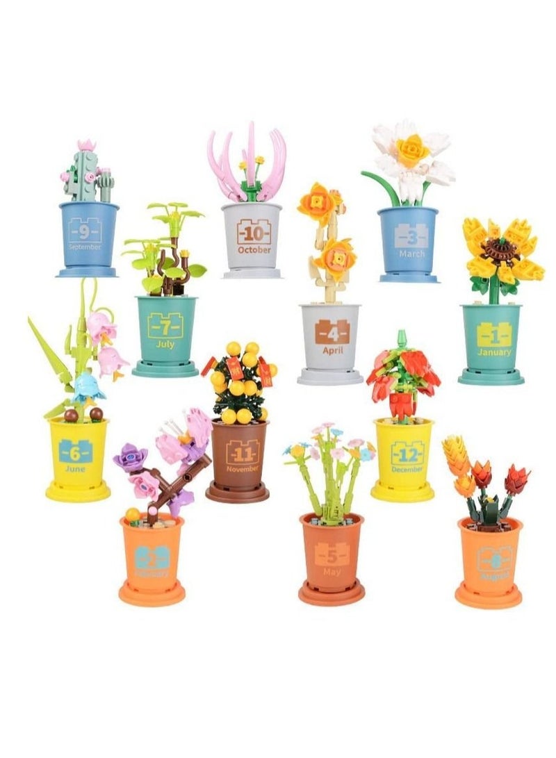 Captaintech Flower Succulents Potted Plant Building Blocks Set, 12 Sets Artificial Flower Plant Bouquet Bonsai Tree Blocks Display Series DIY Gardening Home Office Decor for Adult Women Kids - Image 3