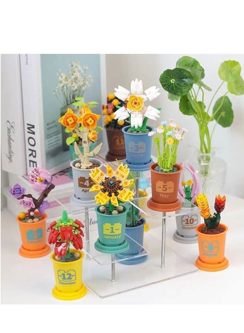 Captaintech Flower Succulents Potted Plant Building Blocks Set, 12 Sets Artificial Flower Plant Bouquet Bonsai Tree Blocks Display Series DIY Gardening Home Office Decor for Adult Women Kids - Image 1