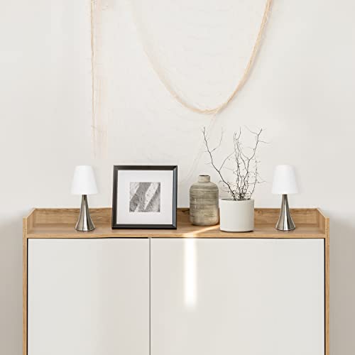Simple Designs LT2014-WHT-2PK Valencia Brushed Nickel Mini Touch Table Lamps with Fabric Shades, White (Pack of 2) - Image 4