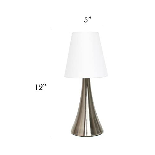 Simple Designs LT2014-WHT-2PK Valencia Brushed Nickel Mini Touch Table Lamps with Fabric Shades, White (Pack of 2) - Image 2