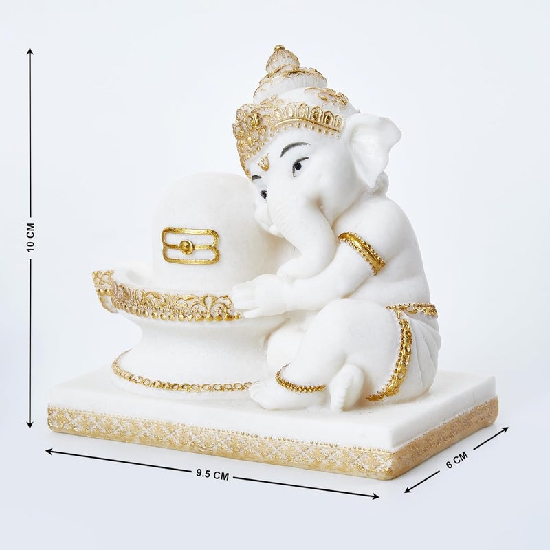 Karigaari India Ganesha Idol for Car Dashboard I Ganesh ji ki Murti in Shivling Pooja Posture I Cute Ganesha Showpiece for Home DecorGiftOffice White - Image 5