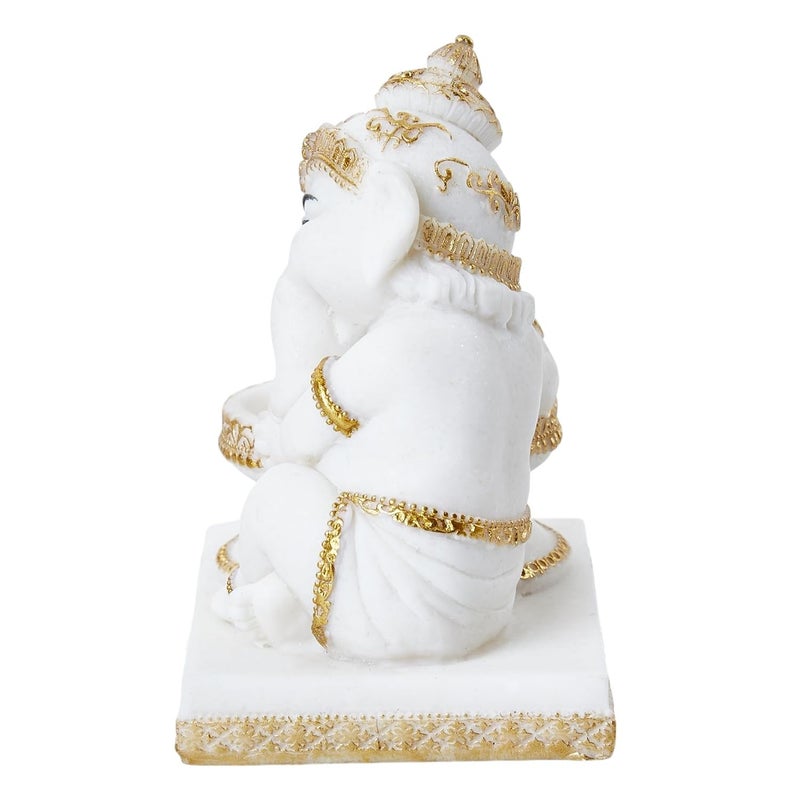 Karigaari India Ganesha Idol for Car Dashboard I Ganesh ji ki Murti in Shivling Pooja Posture I Cute Ganesha Showpiece for Home DecorGiftOffice White - Image 4