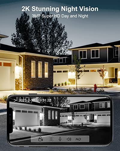 ANRAN 3MP Solar Security Cameras Wireless Outdoor for Home Security, 2K Color Night Vision WiFi Surveillance Home Camera with Solar Panel, Spotlight, PIR Detection, 2-Way Talk, Compatible with Alexa - Image 3