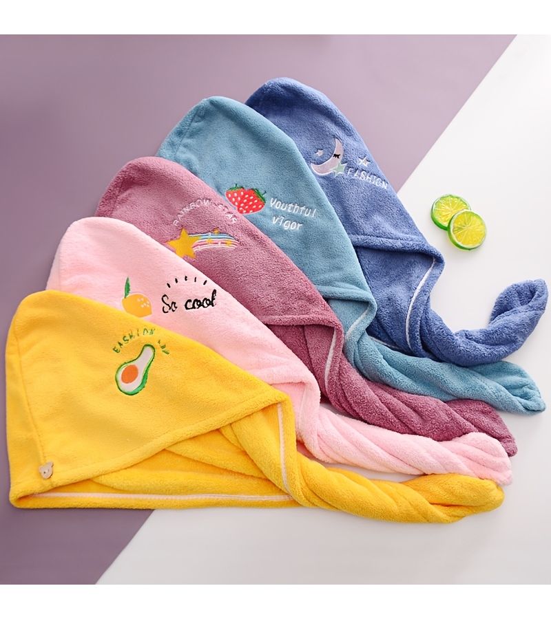 4 Piece Set Women Quick Dry Hair Caps Soft Coral Fleece Highly Absorbent Towel Design Quickly Dries Wet Hair Suitable for Spa Gym Travel Pastel Colors Ultra Fine Fibers Fun Embroidery Durable Construction - Image 1