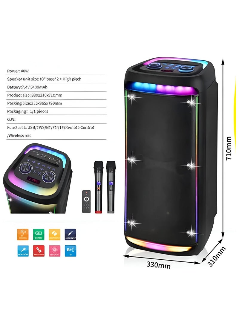 بيتشو مكبر صوت بلوتوث محمول PartyBox NDR930 مع إضاءة RGB، مكبر صوت بلوتوث مع ميكروفون، جهاز تحكم عن بعد وميكروفون لاسلكي، مضخم صوت، راديو FM للحفلات الداخلية والخارجية - Image 5