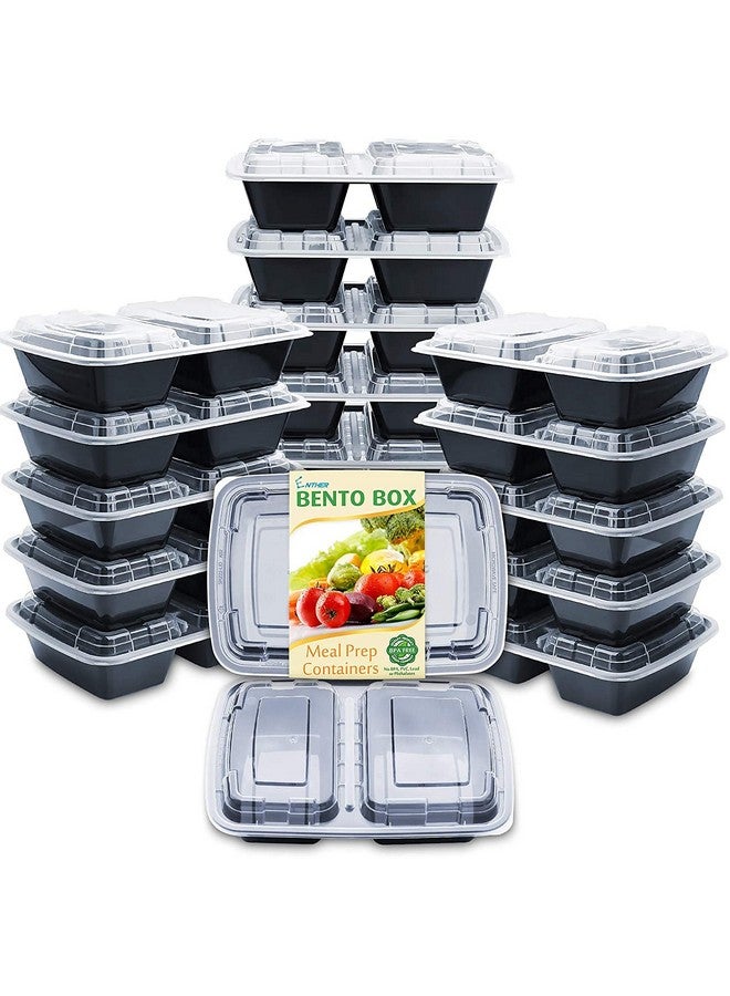 Enther Meal Prep Containers [20 Pack] 2 Compartment with Lids, Food Storage Bento Box | BPA Free | Stackable | Reusable Lunch Boxes, Microwave/Dishwasher/Freezer Safe, Portion Control (32 oz) - Image 1