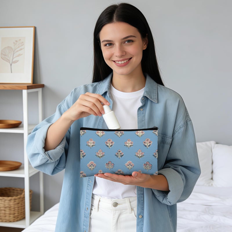 Stuffygreenus 16 Pcs Grandmillennial Cosmetic Bags Bulk for Women Blue and White Floral Makeup Bags Chinoiserie Canvas Travel Zipper Pouches Toiletry Bag for Girls Bridesmaids Wedding Supplies - Image 5