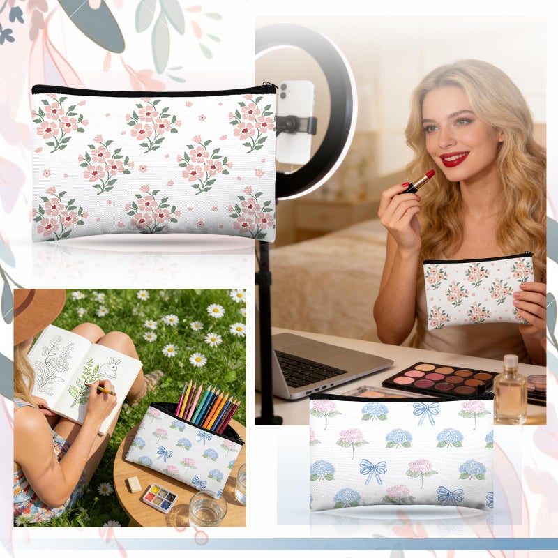 Stuffygreenus 16 Pcs Grandmillennial Cosmetic Bags Bulk for Women Blue and White Floral Makeup Bags Chinoiserie Canvas Travel Zipper Pouches Toiletry Bag for Girls Bridesmaids Wedding Supplies - Image 4