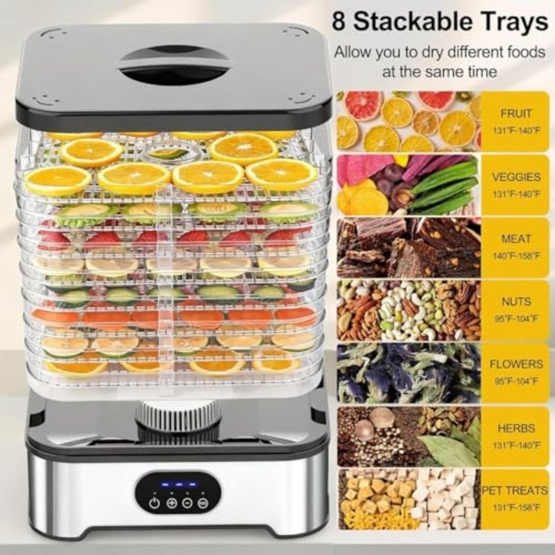 Food Dehydrator Machine for Kitchen Use, BPA-Free Plastic, Black, 8-Tray Capacity with 72H Timer 3-Temp Settings 35-70C for Fruits, Veggies, Meat, Snacks, Dog Treats - Image 2
