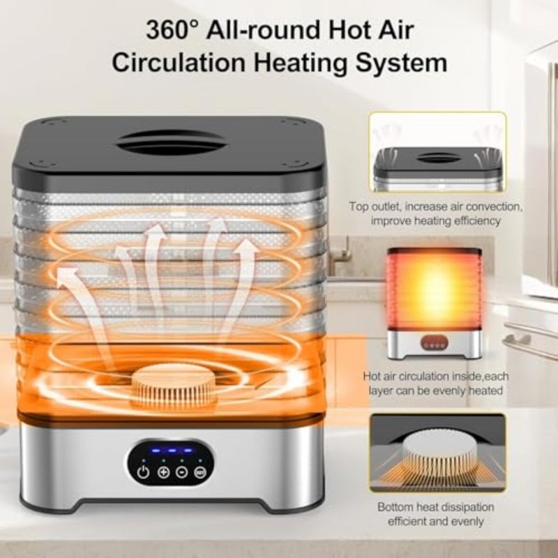Food Dehydrator Machine for Kitchen Use, BPA-Free Plastic, Black, 8-Tray Capacity with 72H Timer 3-Temp Settings 35-70C for Fruits, Veggies, Meat, Snacks, Dog Treats - Image 5