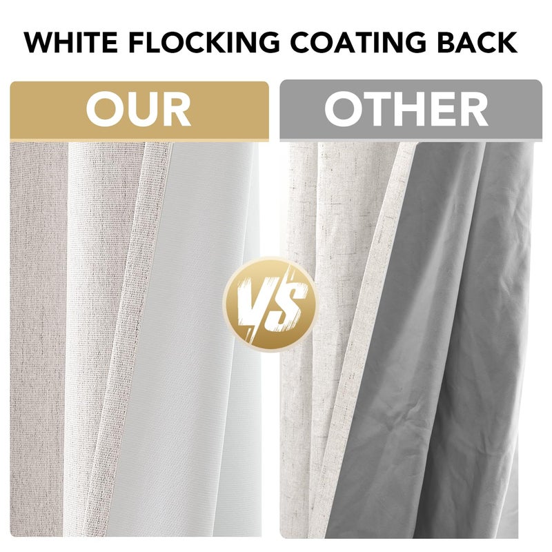 H.VERSAILTEX H.VERSAILTEX 100% Blackout Curtains Linen Textured Chenille Curtains Full Light Blocking Thermal Insulated Curtain Panels with White Flocking Coating Back  42"" W x 84"" L  Heathered Ivory - Image 3