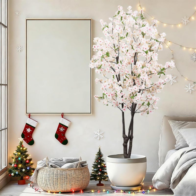 Aurlan Artificial Cherry Blossoms Tree Bedroom Trees Indoor Faux Cherry Blossom Tree for Christmas New Year Home Decor - Image 1
