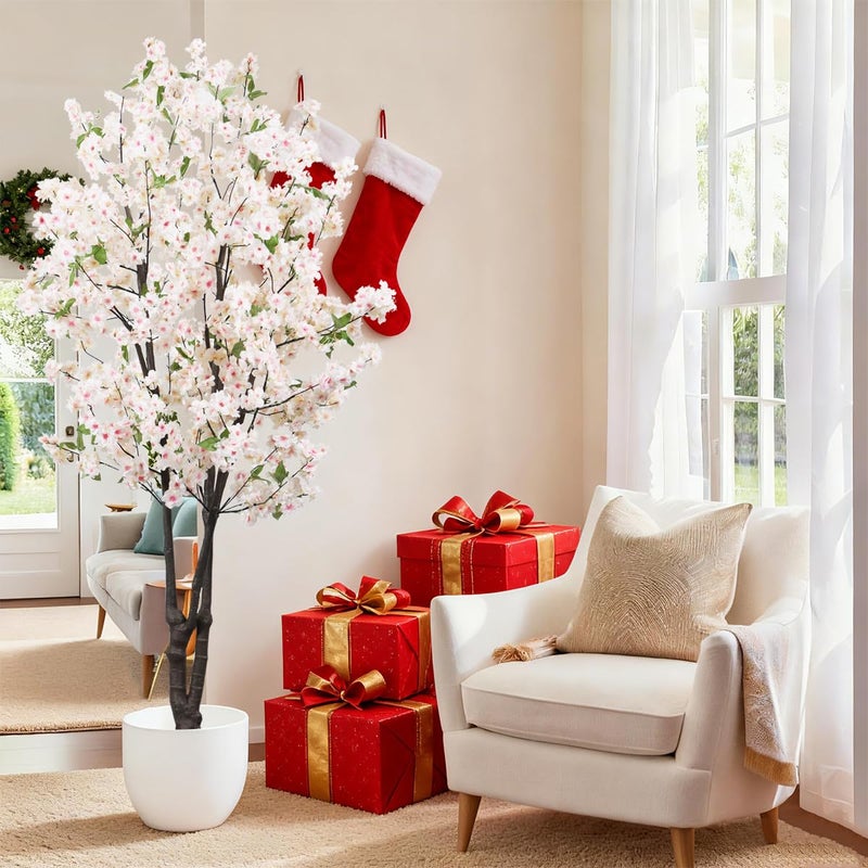 Aurlan Artificial Cherry Blossoms Tree Bedroom Trees Indoor Faux Cherry Blossom Tree for Christmas New Year Home Decor - Image 4