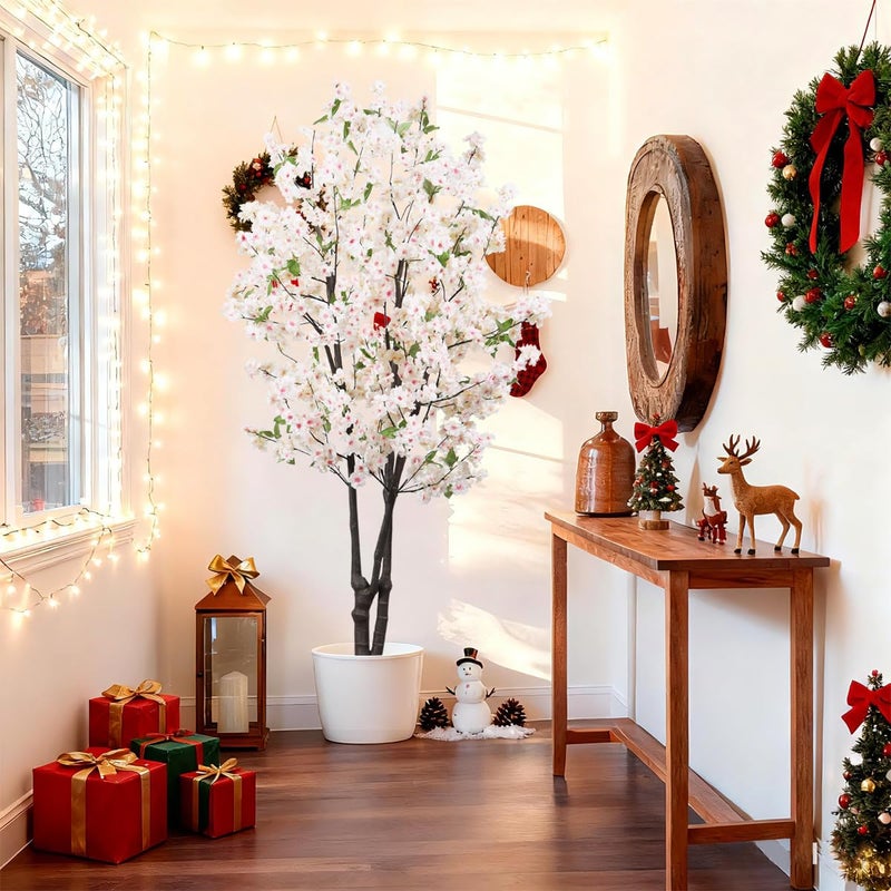 Aurlan Artificial Cherry Blossoms Tree Bedroom Trees Indoor Faux Cherry Blossom Tree for Christmas New Year Home Decor - Image 5