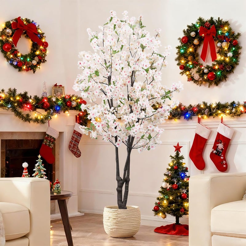 Aurlan Artificial Cherry Blossoms Tree Bedroom Trees Indoor Faux Cherry Blossom Tree for Christmas New Year Home Decor - Image 2