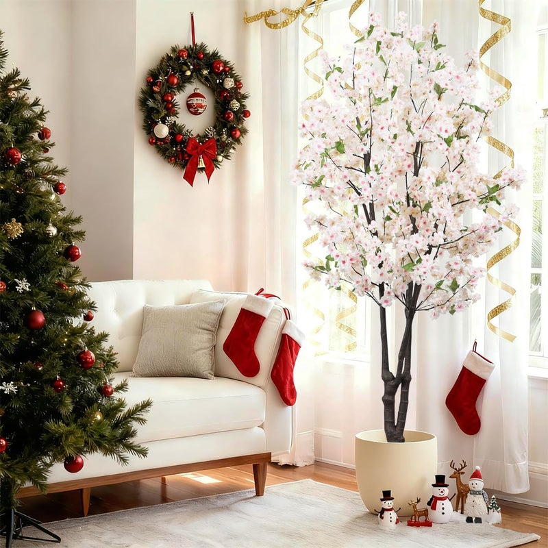 Aurlan Artificial Cherry Blossoms Tree Bedroom Trees Indoor Faux Cherry Blossom Tree for Christmas New Year Home Decor - Image 3