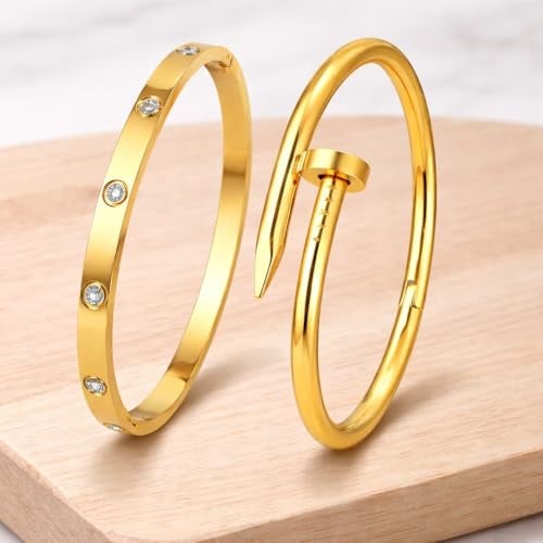 MEENAZ bracelet for women Bangles for women Stylish Bracelet for girls gold Kada for Woman Accessories Anti Tarnish Jewellery Stainless Steel Valentine gifts Combo 2 pcs girlfriend lovers 929 - Image 4