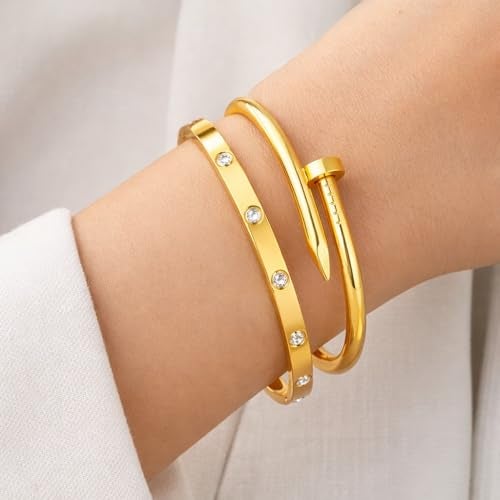 MEENAZ bracelet for women Bangles for women Stylish Bracelet for girls gold Kada for Woman Accessories Anti Tarnish Jewellery Stainless Steel Valentine gifts Combo 2 pcs girlfriend lovers 929 - Image 5