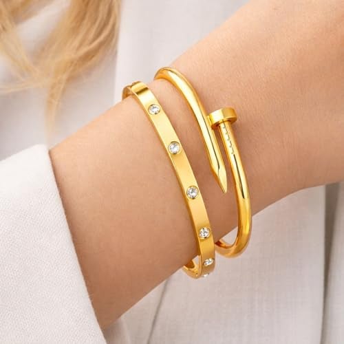 MEENAZ bracelet for women Bangles for women Stylish Bracelet for girls gold Kada for Woman Accessories Anti Tarnish Jewellery Stainless Steel Valentine gifts Combo 2 pcs girlfriend lovers 929 - Image 2