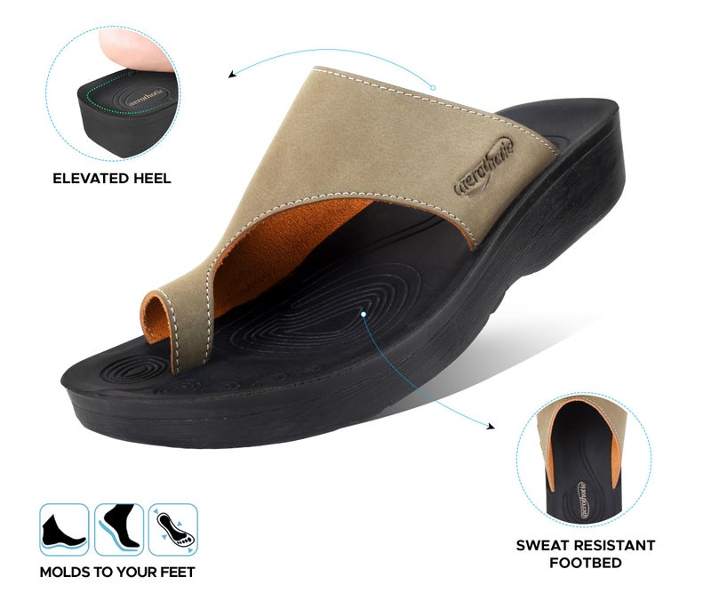 AEROTHOTIC Arch Support Flip Flops for Women Cushioned Footbed with Medium Heel Cup Slip on Soft Split Toe Bunion Shaped Straps Footwear Vacation Travel Walking Dressy Sandals for Women (Regan Khaki, Size 8) - Image 4