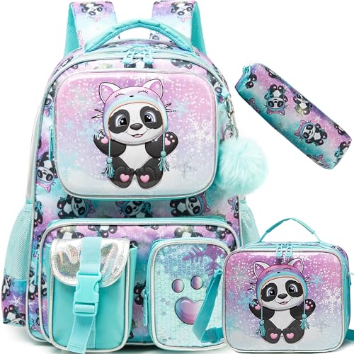 Meetbelify Backpacks for Girls Cute School Backpacks for Elementary Students Ages 8-10 Kids Aesthetic Travel Backpack Large Capacity Laptop Bookbag with Lunch Box 3 in 1 Backpack Set for Girls - Image 1