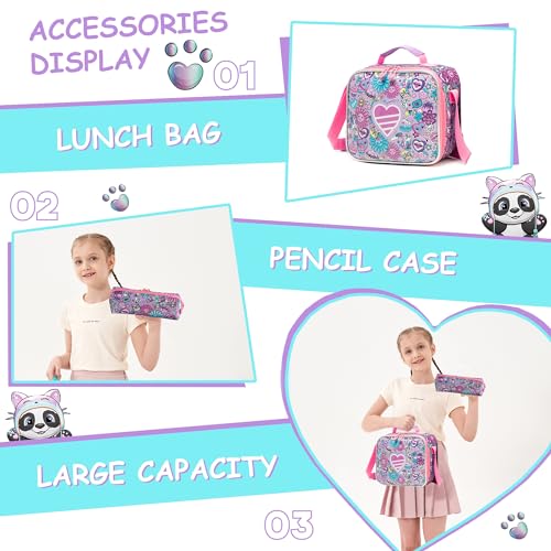 Meetbelify Backpacks for Girls Cute School Backpacks for Elementary Students Ages 8-10 Kids Aesthetic Travel Backpack Large Capacity Laptop Bookbag with Lunch Box 3 in 1 Backpack Set for Girls - Image 5