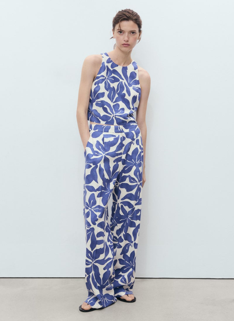 MANGO Printed linen-blend top - Image 1